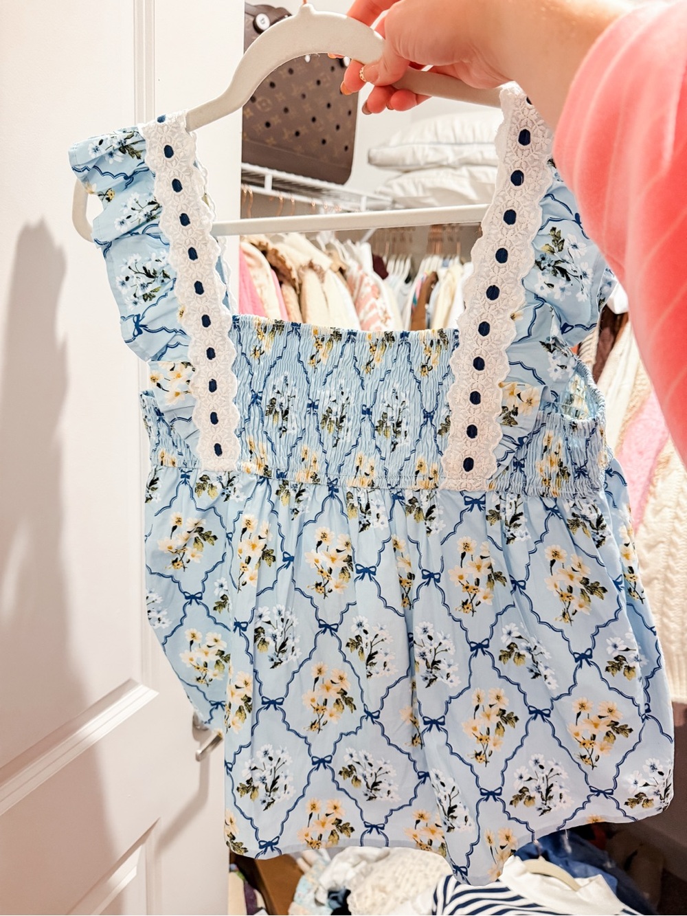 Light Blue Floral Ruffle Blouse - Picture 2 of 2